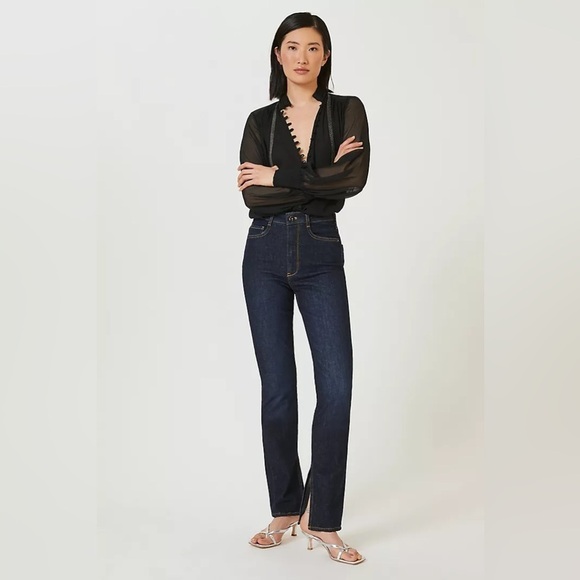 Pilcro Anthropologie The Split Straight Jeans Split Ankle Hem Medium Wash Trendy - Picture 2 of 13